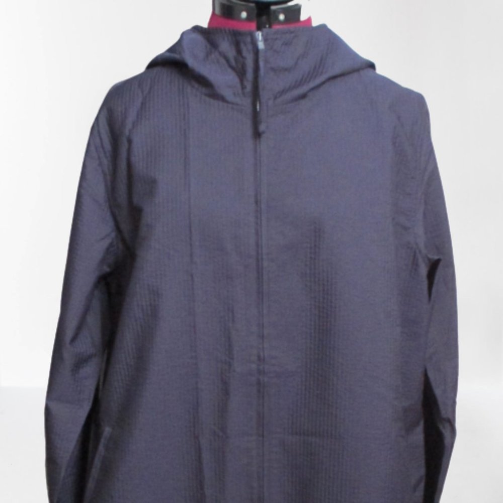 EILEEN FISHER Zip Front Lightweight Jacket Coat with Hood Textured Stripe
